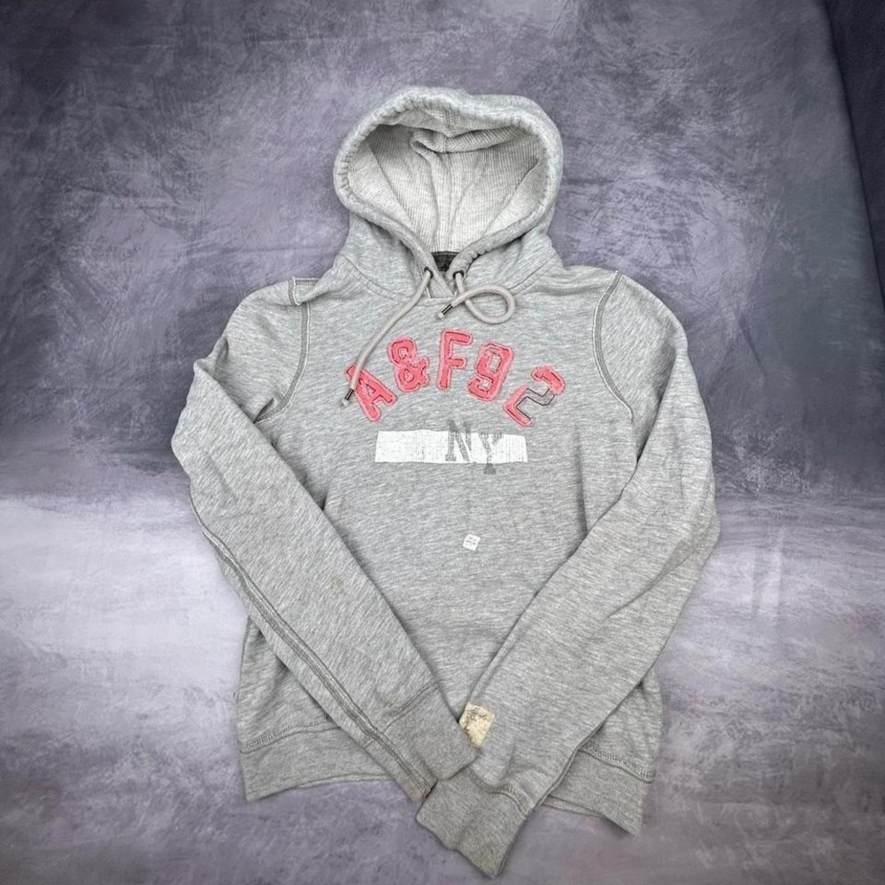 Grey Hoodie‎ Stitched Lettering Drawstring Hood Cozy Worn-In Vintage Y2K